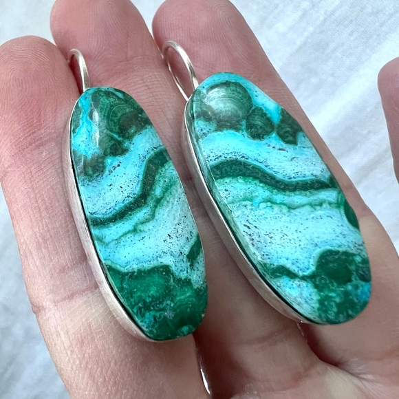 925 OOAK Malachite Chrysocolla Earrings - Picture 3 of 7